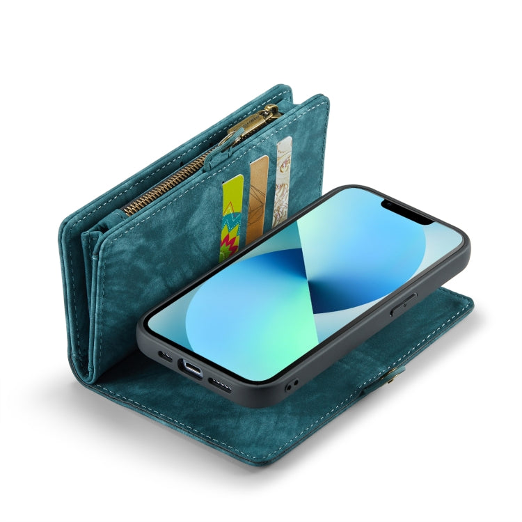 For iPhone 13 mini CaseMe-008 Detachable Multifunctional Horizontal Flip Leather Case with Card Slot & Holder & Zipper Wallet & Photo Frame (Blue) by CaseMe