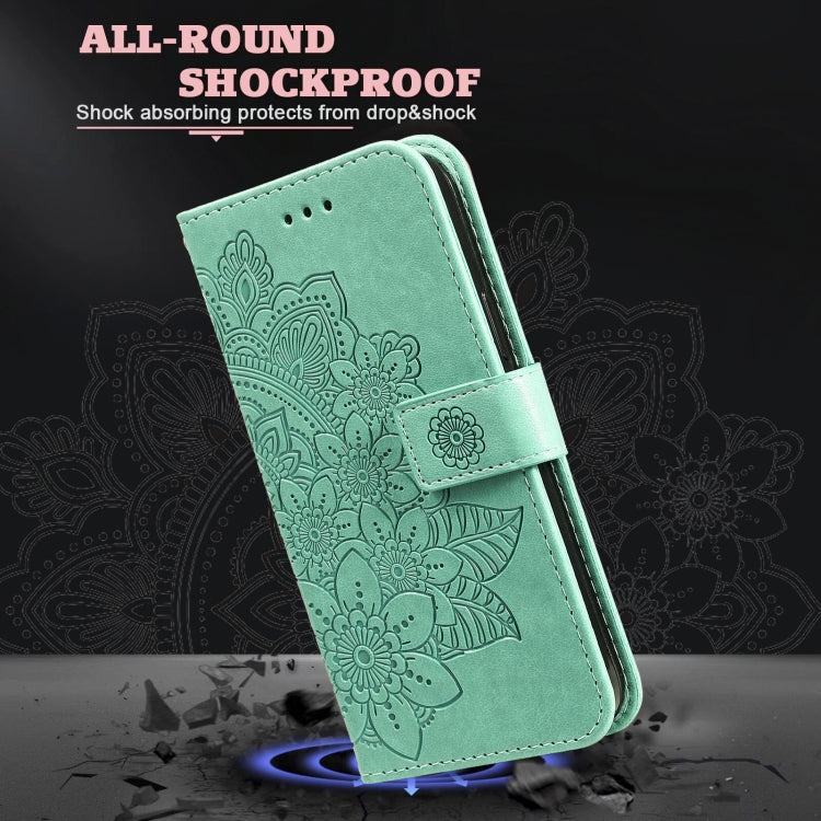 7-petal Flowers Embossing Pattern Horizontal Flip PU Leather Case with Holder & Card Slots & Wallet & Photo Frame For Motorola Moto G30 / G10 / G10 Power / G20(Green) by buy2fix