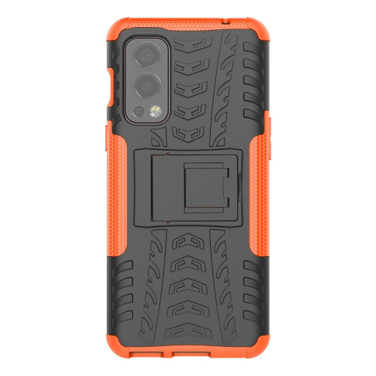 For OnePlus Nord 2 5G Tire Texture Shockproof TPU+PC Protective Case with Holder(Orange) by buy2fix