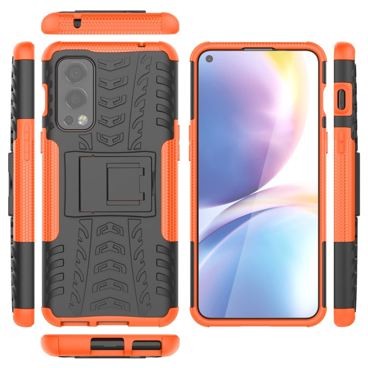 For OnePlus Nord 2 5G Tire Texture Shockproof TPU+PC Protective Case with Holder(Orange) by buy2fix