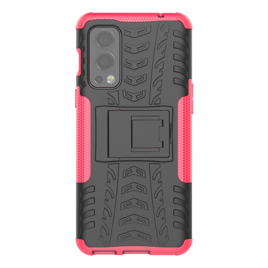 For OnePlus Nord 2 5G Tire Texture Shockproof TPU+PC Protective Case with Holder(Pink) by buy2fix