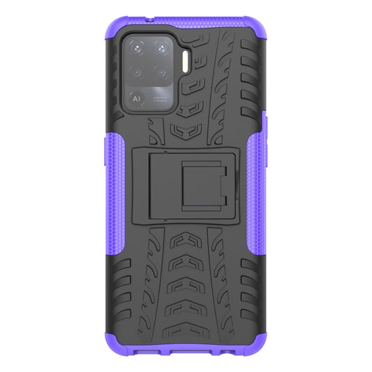 For OPPO A94 4G Tire Texture Shockproof TPU+PC Protective Case with Holder(Purple) by buy2fix
