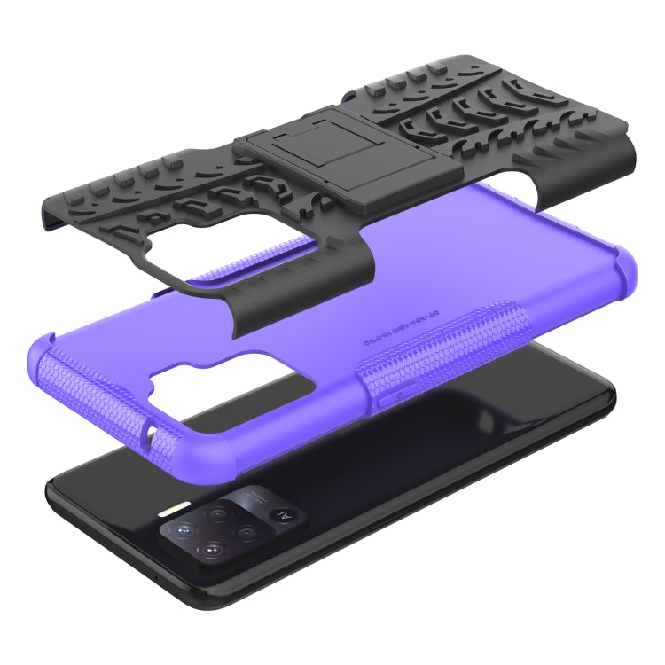 For OPPO A94 4G Tire Texture Shockproof TPU+PC Protective Case with Holder(Purple) by buy2fix