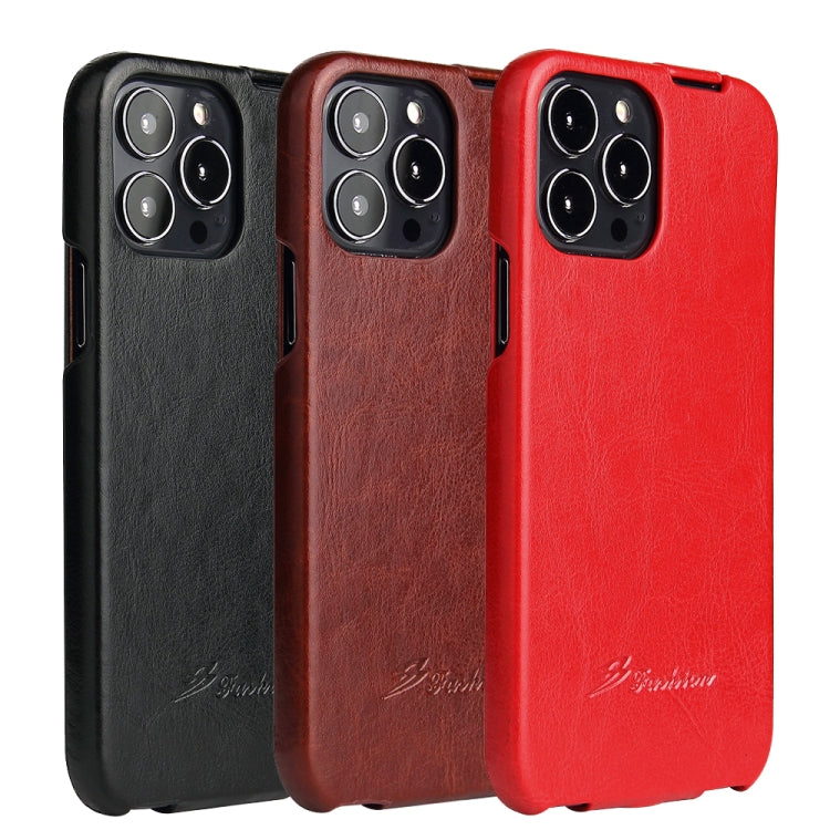 For iPhone 13 mini Fierre Shann Retro Oil Wax Texture Vertical Flip PU Leather Case (Black) by FIERRE SHANN