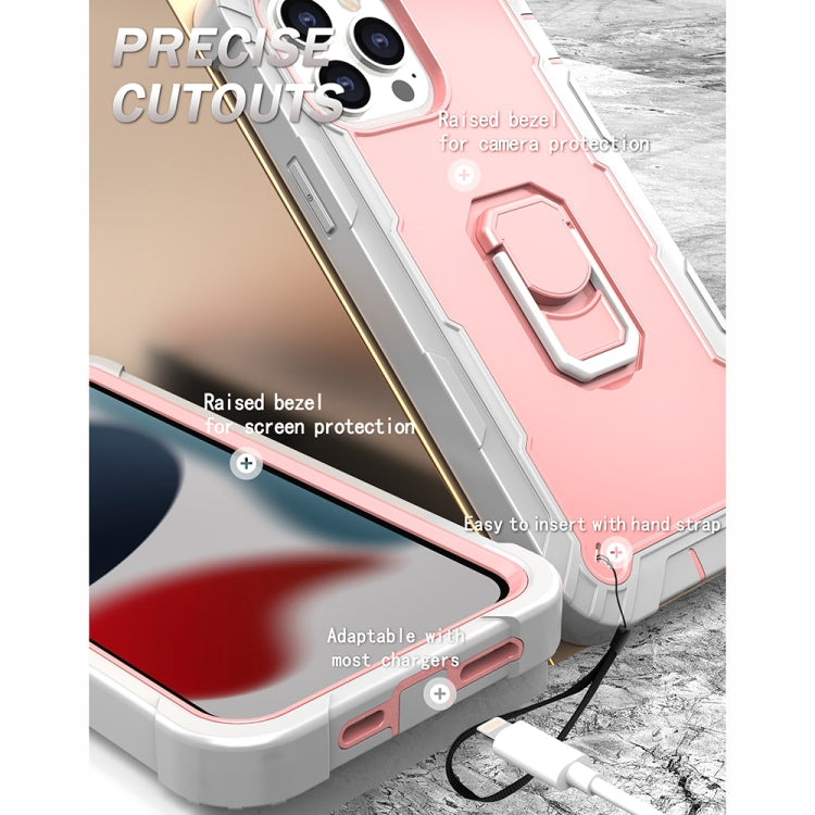 For iPhone 13 Pro Max PC + Rubber 3-layers Shockproof Protective Case with Rotating Holder (Grey White + Rose Gold) - iPhone 13 Pro Max Cases by buy2fix | Online Shopping UK | buy2fix