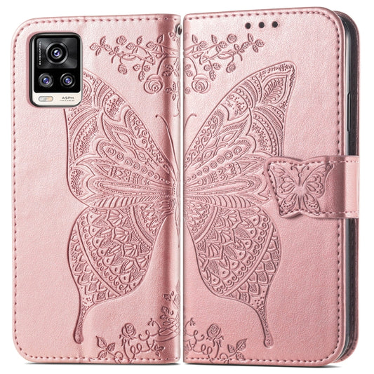 Butterfly Love Flowers Embossed Horizontal Flip Leather Case with Holder & Card Slots & Wallet & Lanyard For vivo V20 2021(Rose Gold) by buy2fix