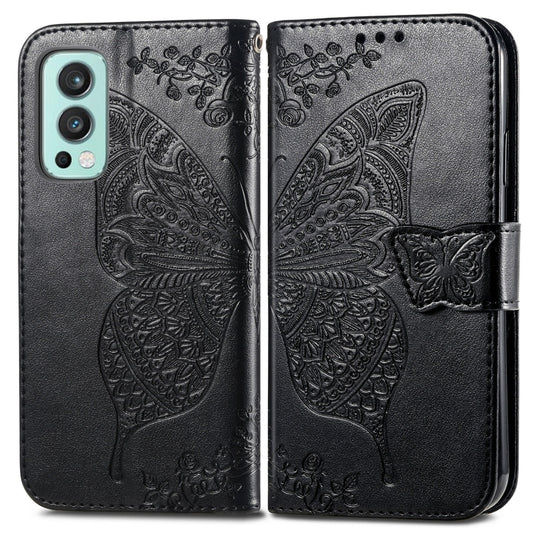 Butterfly Love Flowers Embossed Horizontal Flip Leather Case with Holder & Card Slots & Wallet & Lanyard For OnePlus Nord 2 5G(Black) by buy2fix