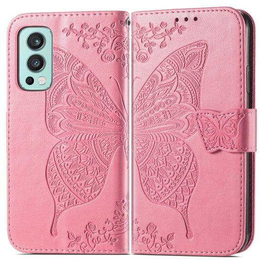 Butterfly Love Flowers Embossed Horizontal Flip Leather Case with Holder & Card Slots & Wallet & Lanyard For OnePlus Nord 2 5G(Pink) by buy2fix