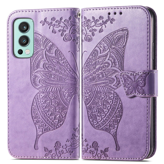 Butterfly Love Flowers Embossed Horizontal Flip Leather Case with Holder & Card Slots & Wallet & Lanyard For OnePlus Nord 2 5G(Light Purple) by buy2fix