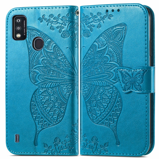 Butterfly Love Flowers Embossed Horizontal Flip Leather Case with Holder & Card Slots & Wallet & Lanyard For ZTE Blade A51(Blue) by buy2fix
