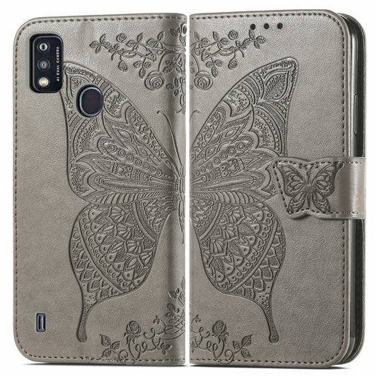 Butterfly Love Flowers Embossed Horizontal Flip Leather Case with Holder & Card Slots & Wallet & Lanyard For ZTE Blade A51(Gray) by buy2fix