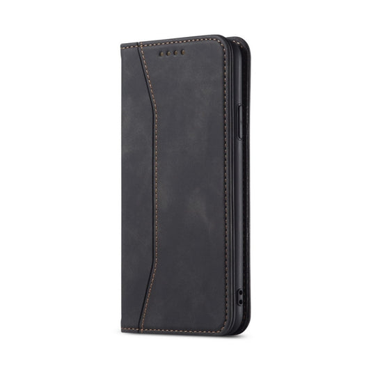 For iPhone 13 Skin-feel Calfskin Texture Magnetic Dual-Fold Horizontal Flip Leather Case with Holder & Card Slots & Wallet(Black) - iPhone 13 Cases by buy2fix | Online Shopping UK | buy2fix