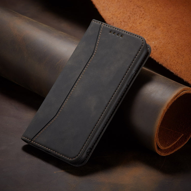 For iPhone 13 Pro Skin-feel Calfskin Texture Magnetic Dual-Fold Horizontal Flip Leather Case with Holder & Card Slots & Wallet (Black) - iPhone 13 Pro Cases by buy2fix | Online Shopping UK | buy2fix