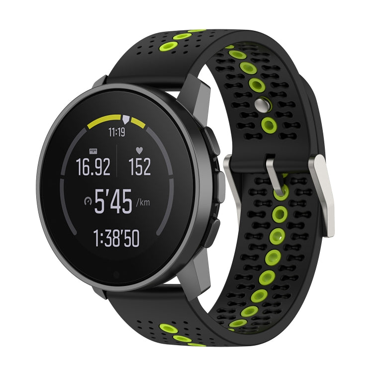For Suunto 9 Peak Universal Colorful Hole Silicone Watch Band(Black Lime Green) - by buy2fix | Online Shopping UK | buy2fix