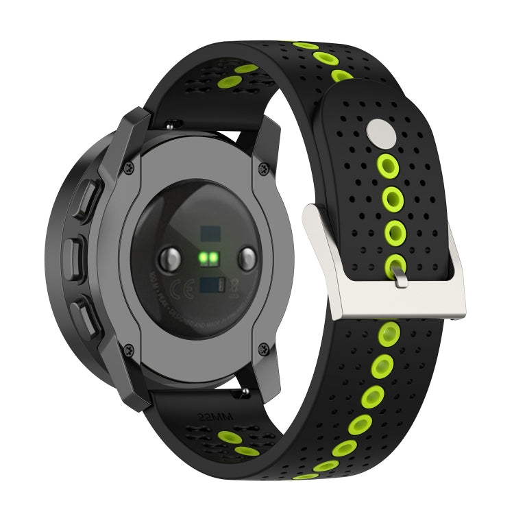 For Suunto 9 Peak Universal Colorful Hole Silicone Watch Band(Black Lime Green) - by buy2fix | Online Shopping UK | buy2fix