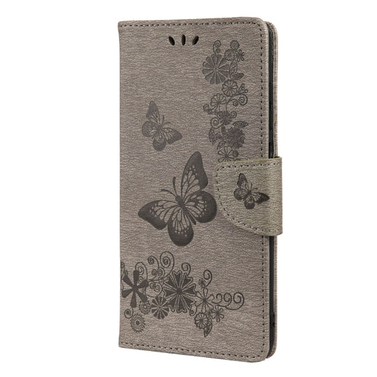 Vintage Embossed Floral Butterfly Pattern Horizontal Flip Leather Case with Card Slot & Holder & Wallet & Lanyard For Xiaomi Redmi 10(Grey) by buy2fix