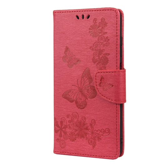Vintage Embossed Floral Butterfly Pattern Horizontal Flip Leather Case with Card Slot & Holder & Wallet & Lanyard For Xiaomi Redmi 10(Red) by buy2fix