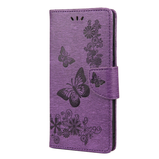 Vintage Embossed Floral Butterfly Pattern Horizontal Flip Leather Case with Card Slot & Holder & Wallet & Lanyard For Xiaomi Redmi 10(Purple) by buy2fix