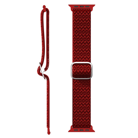 Adjustable Rhombic Texture Elastic Watch Band For Apple Watch Ultra 49mm&Watch Ultra 2 49mm / Series 9&8&7 45mm / SE 3&SE 2&6&SE&5&4 44mm / 3&2&1 42mm(Red) by buy2fix