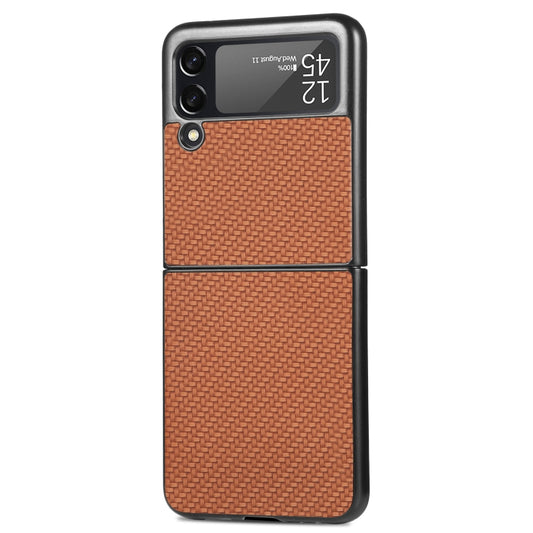 For Samsung Galaxy Z Flip3 5G Cross Pattern Slim PC Protective Case(Brown) by buy2fix