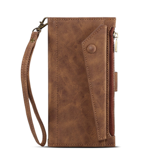 For iPhone 12 Pro Retro Frosted Horizontal Flip Leather Case with Holder & Card Slot & Wallet & Zipper Pocket & Lanyard(Brown) by buy2fix