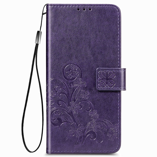 For Samsung Galaxy Z Fold3 5G Four-leaf Clasp Embossed Buckle Mobile Phone Protection Leather Case with Lanyard & Card Slot & Wallet & Bracket Function(Purple) by buy2fix