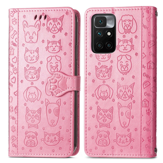 For Xiaomi Redmi 10 Lovely Cat and Dog Embossing Pattern Horizontal Flip Leather Case , with Holder & Card Slots & Wallet & Cartoon Clasp & Lanyard(Pink) by buy2fix