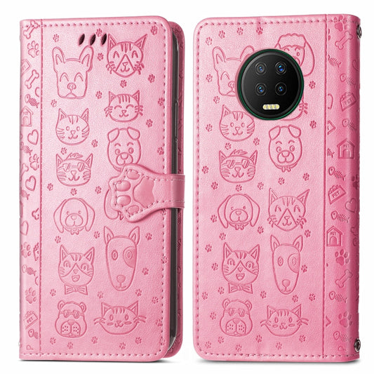 For Infinix Note 7 Lovely Cat and Dog Embossing Pattern Horizontal Flip Leather Case , with Holder & Card Slots & Wallet & Cartoon Clasp & Lanyard(Pink) by buy2fix