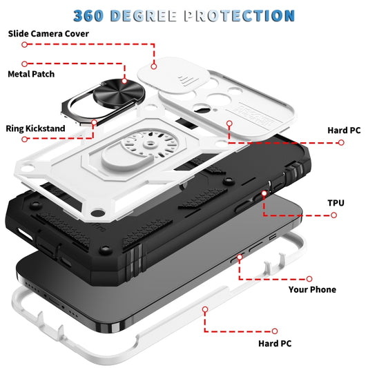 For iPhone 13 Pro Max Sliding Camera Cover Design TPU + PC Protective Case with 360 Degree Rotating Holder & Card Slot (White+Black) by buy2fix