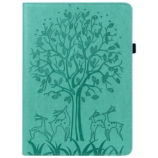 Tree & Deer Pattern Pressed Printing Horizontal Flip PU Leather Case with Holder & Card Slots & Sleep / Wake-up Function For iPad 9.7 2018/2017/Air 2/Air(Green) - iPad 9.7 (2018) & (2017) Cases by buy2fix | Online Shopping UK | buy2fix