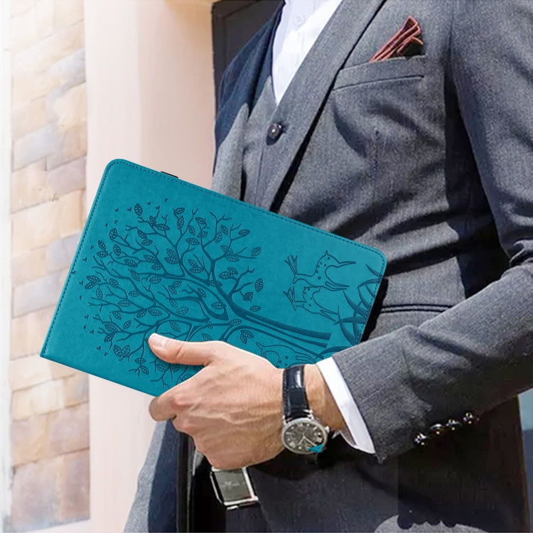 Tree & Deer Pattern Pressed Printing Horizontal Flip PU Leather Case with Holder & Card Slots & Sleep / Wake-up Function For iPad mini 5/4/3/2/1(Blue) - iPad Mini 4 & 3 & 2 & 1 Cases by buy2fix | Online Shopping UK | buy2fix