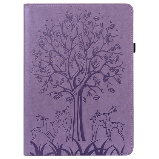 For Samsung Galaxy Tab S2 9.7 Tree & Deer Pattern Pressed Printing Horizontal Flip PU Leather Case with Holder & Card Slots(Purple) by buy2fix