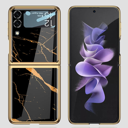 For Samsung Galaxy Z Flip3 5G GKK Electroplating Painted Glass Case(Purple Pink) by GKK