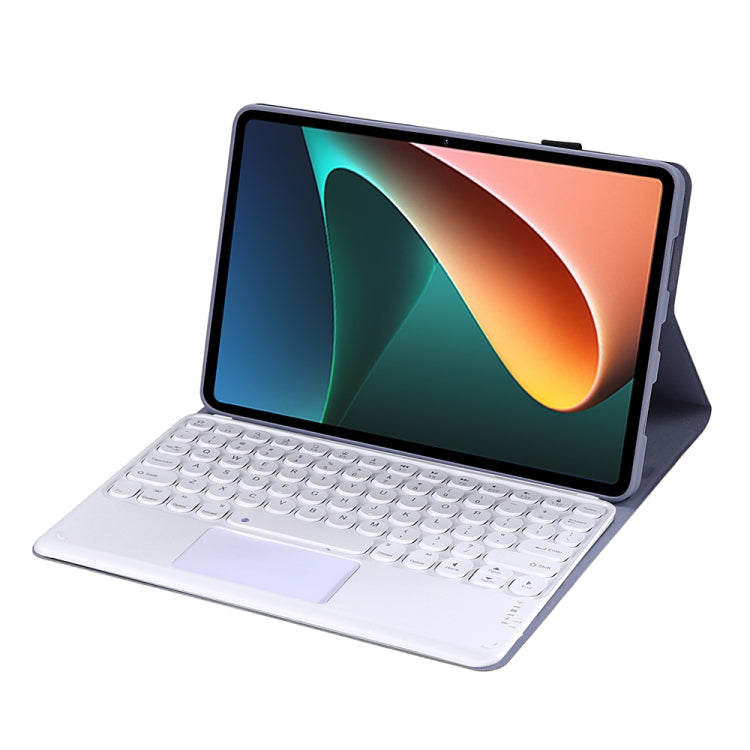 Y0N5-A TPU Tablet Case Lambskin Texture Round Keycap Bluetooth Keyboard Leather Tablet Case with Holder & Touchpad For Xiaomi Pad 5 / 5 Pro(Purple) by buy2fix