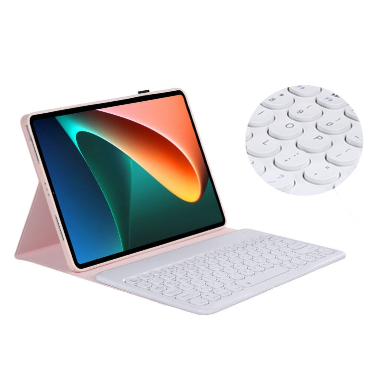Y0N5 TPU Tablet Case Lambskin Texture Round Keycap Bluetooth Keyboard Leather Tablet Case with Holder For Xiaomi Pad 5 / 5 Pro(Pink) - Xiaomi Keyboard by buy2fix | Online Shopping UK | buy2fix