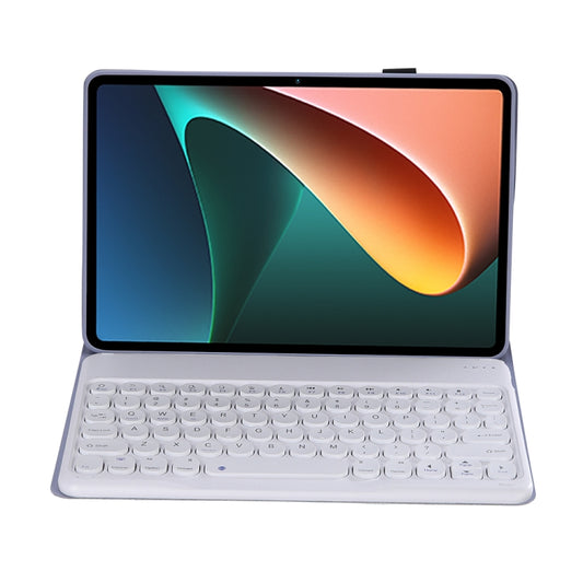 Y0N5 TPU Tablet Case Lambskin Texture Round Keycap Bluetooth Keyboard Leather Tablet Case with Holder For Xiaomi Pad 5 / 5 Pro(Purple) by buy2fix