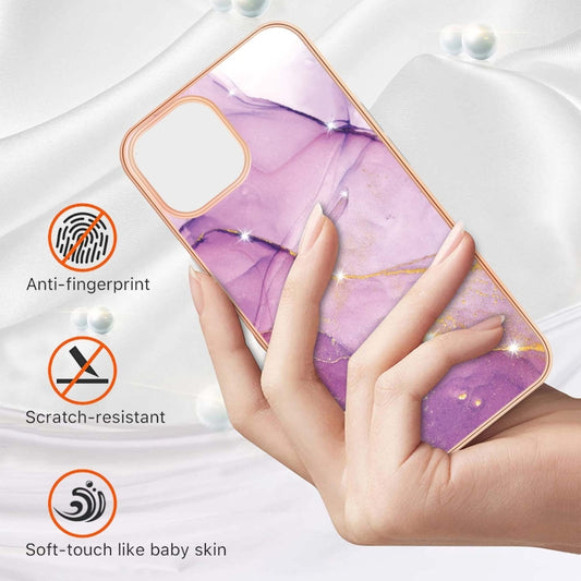 For iPhone 13 Pro Electroplating Marble Pattern Dual-side IMD TPU Shockproof Case (Purple 001) by buy2fix