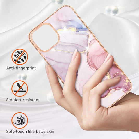 For iPhone 13 Pro Electroplating Marble Pattern Dual-side IMD TPU Shockproof Case (Rose Gold 005) by buy2fix