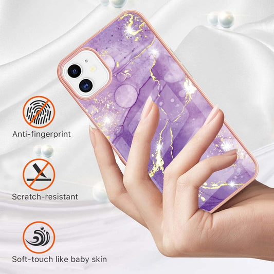 For iPhone 11 Electroplating Marble Pattern Dual-side IMD TPU Shockproof Case (Purple 002) by buy2fix