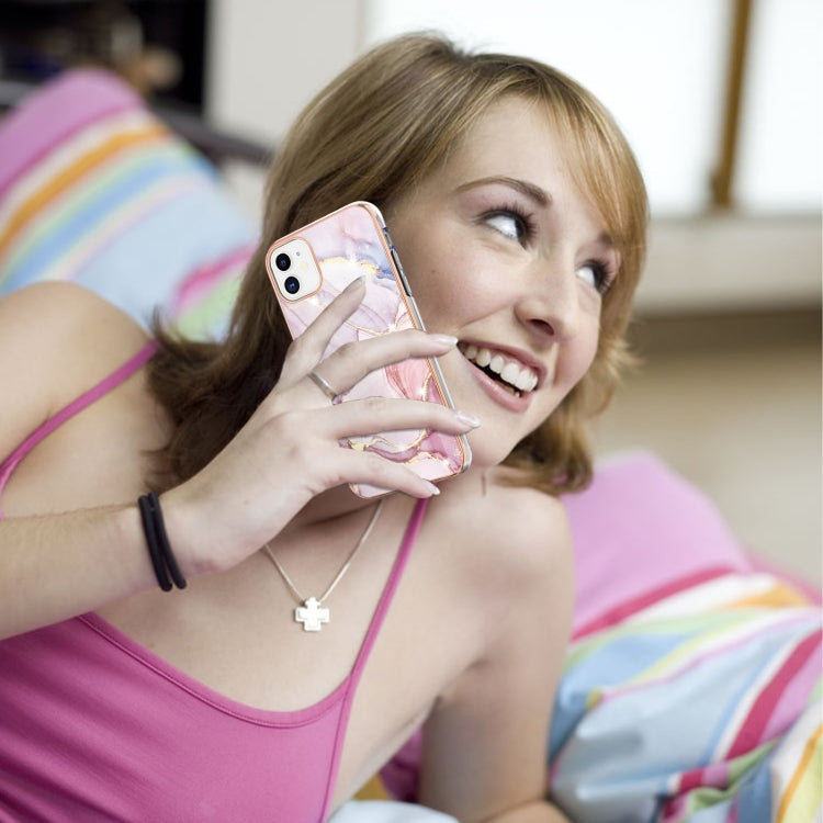 For iPhone 11 Electroplating Marble Pattern Dual-side IMD TPU Shockproof Case (Rose Gold 005) by buy2fix