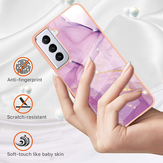 For Samsung Galaxy S21 5G Electroplating Marble Pattern Dual-side IMD TPU Shockproof Case(Purple 001) by buy2fix