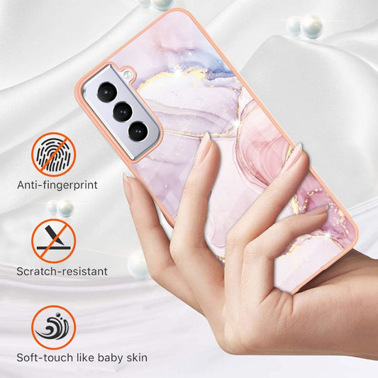 For Samsung Galaxy S21 5G Electroplating Marble Pattern Dual-side IMD TPU Shockproof Case(Rose Gold 005) by buy2fix
