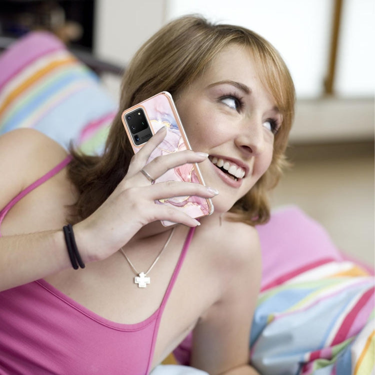 For Samsung Galaxy S20 Ultra Electroplating Marble Pattern Dual-side IMD TPU Shockproof Case(Rose Gold 005) by buy2fix
