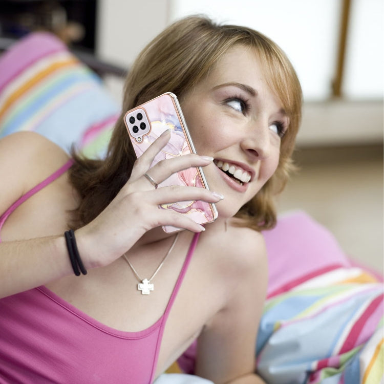 For Samsung Galaxy A22 4G EU Version Electroplating Marble Pattern Dual-side IMD TPU Shockproof Case(Rose Gold 005) by buy2fix