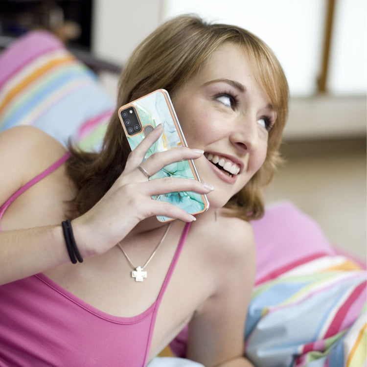 For Samsung Galaxy A21s Electroplating Marble Pattern Dual-side IMD TPU Shockproof Case(Green 003) by buy2fix