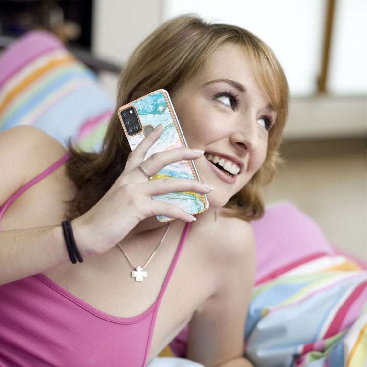 For Samsung Galaxy A21s Electroplating Marble Pattern Dual-side IMD TPU Shockproof Case(Green 004) by buy2fix