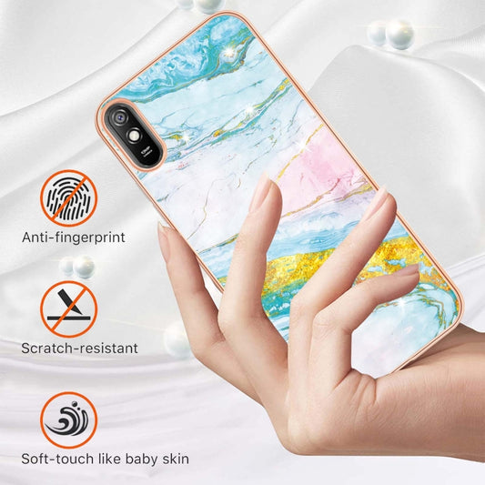 For Xiaomi Redmi 9A Electroplating Marble Pattern Dual-side IMD TPU Shockproof Case(Green 004) by buy2fix