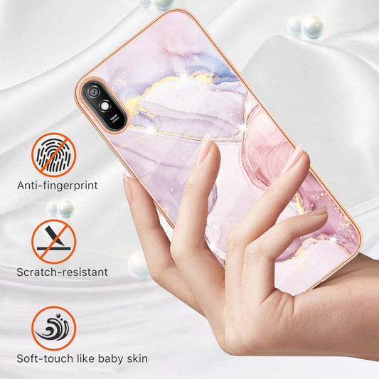 For Xiaomi Redmi 9A Electroplating Marble Pattern Dual-side IMD TPU Shockproof Case(Rose Gold 005) by buy2fix