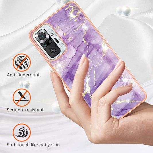 For Xiaomi Redmi Note 10 Pro / 10 Pro Max Electroplating Marble Pattern Dual-side IMD TPU Shockproof Case(Purple 002) by buy2fix