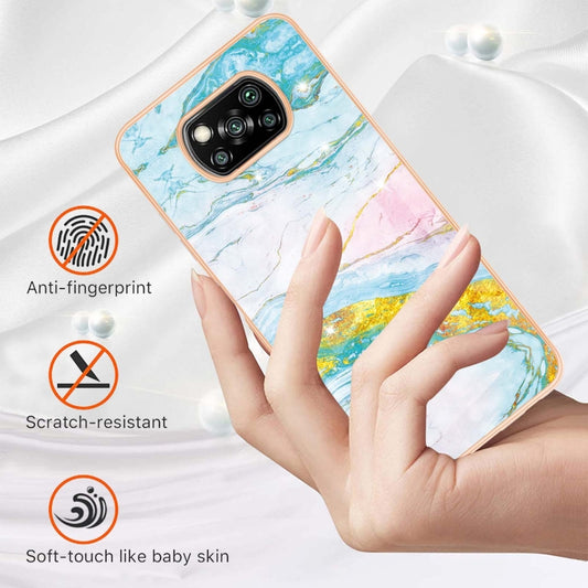 For Xiaomi Poco X3 NFC Electroplating Marble Pattern Dual-side IMD TPU Shockproof Case(Green 004) by buy2fix